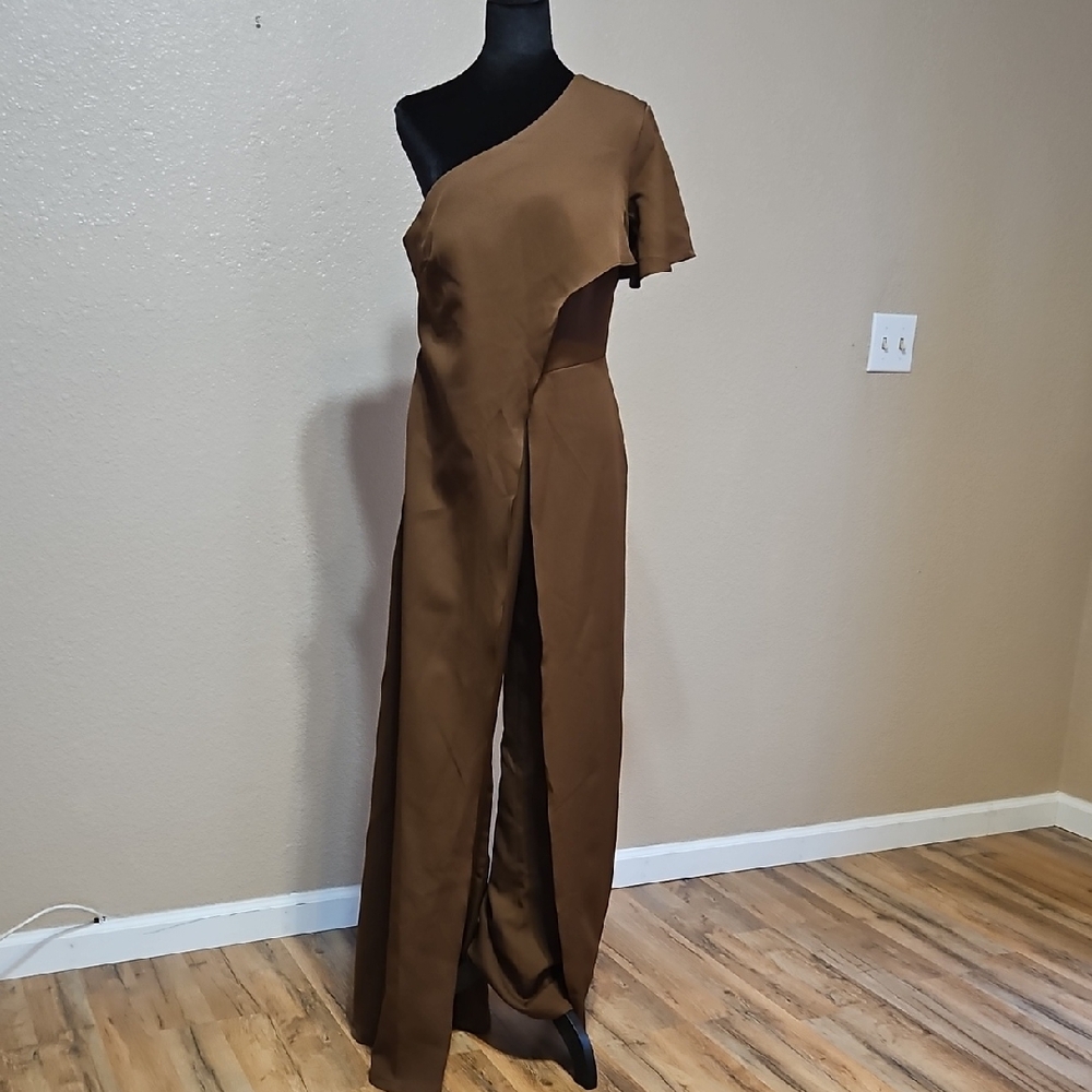 Elegant Brown One-Shoulder Dress